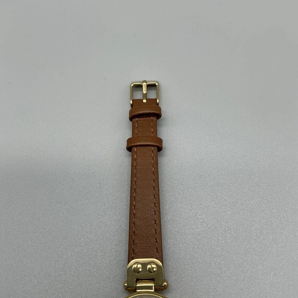 Anne Klein Womens Watch 26mm Gold Tone Champagne Dial Brown Leather New Battery